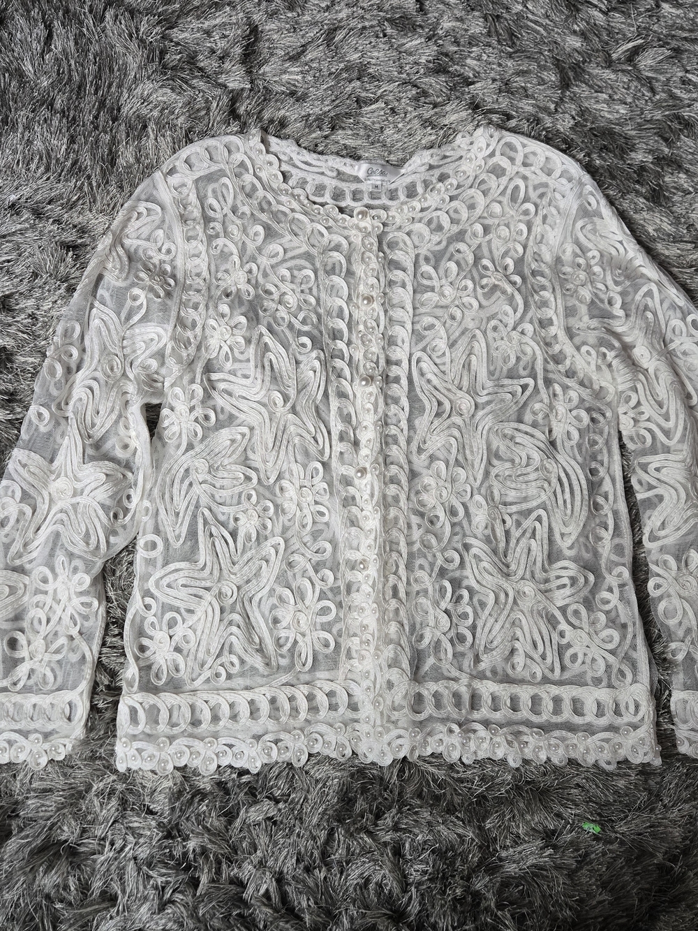 Rare Vintage White Lace Mesh Jacket Soutache Embroidered